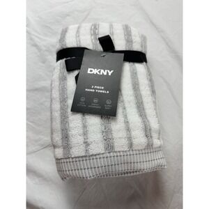 DKNY 2 Piece Hand Towel 18"x28" Striped White And Gray‎
